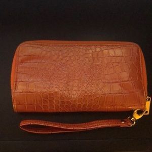 Orange Faux Snakeskin Clutch